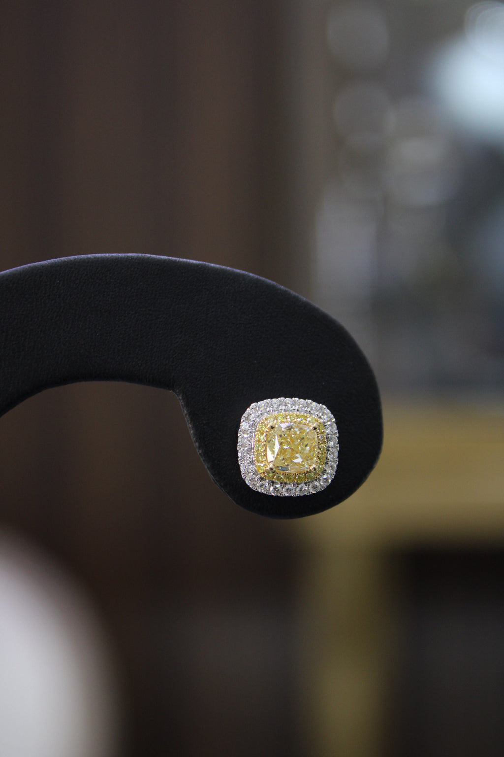 Square Fancy Yellow Diamond Earrings