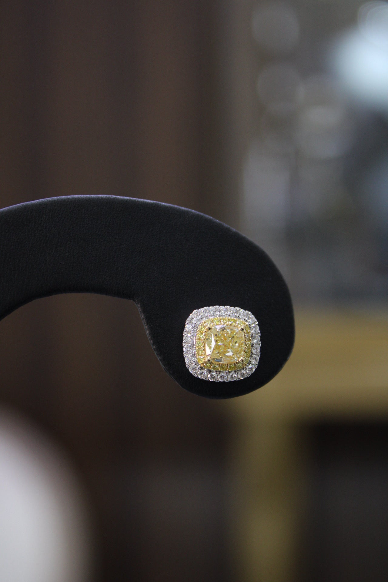 Square Fancy Yellow Diamond Earrings