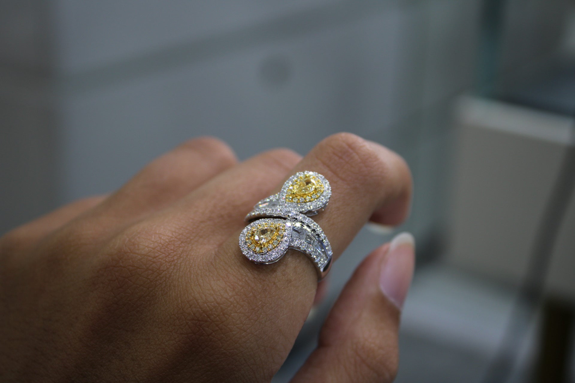 Teardrop Fancy Yellow Diamond Ring