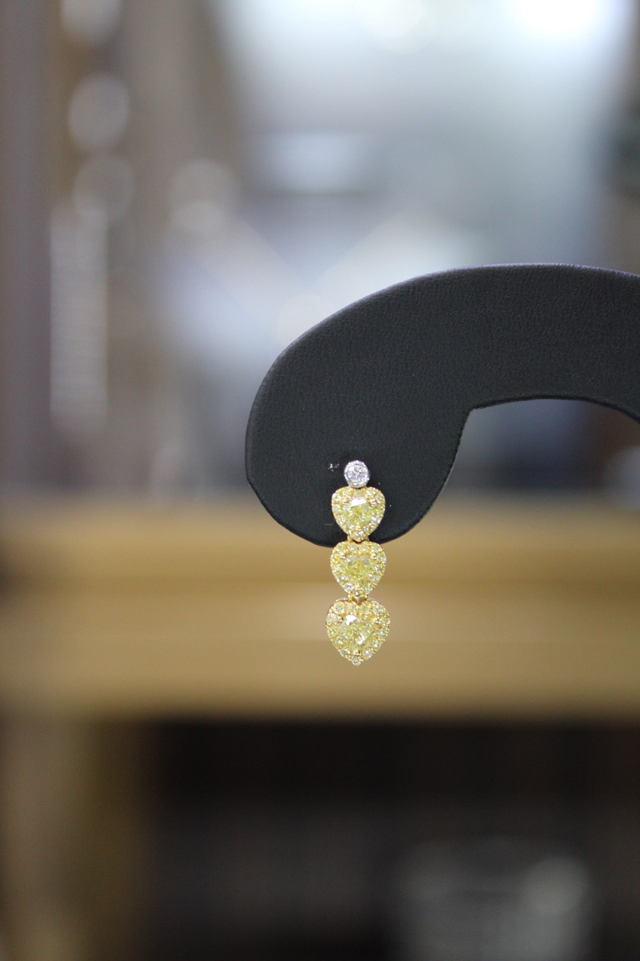 Hanging Heart Shape Fancy Yellow Diamond Earrings