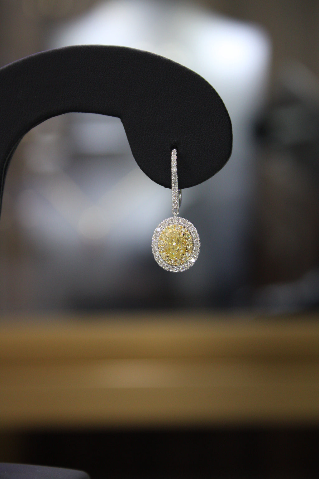 Fancy Yellow Diamond Oval Earring