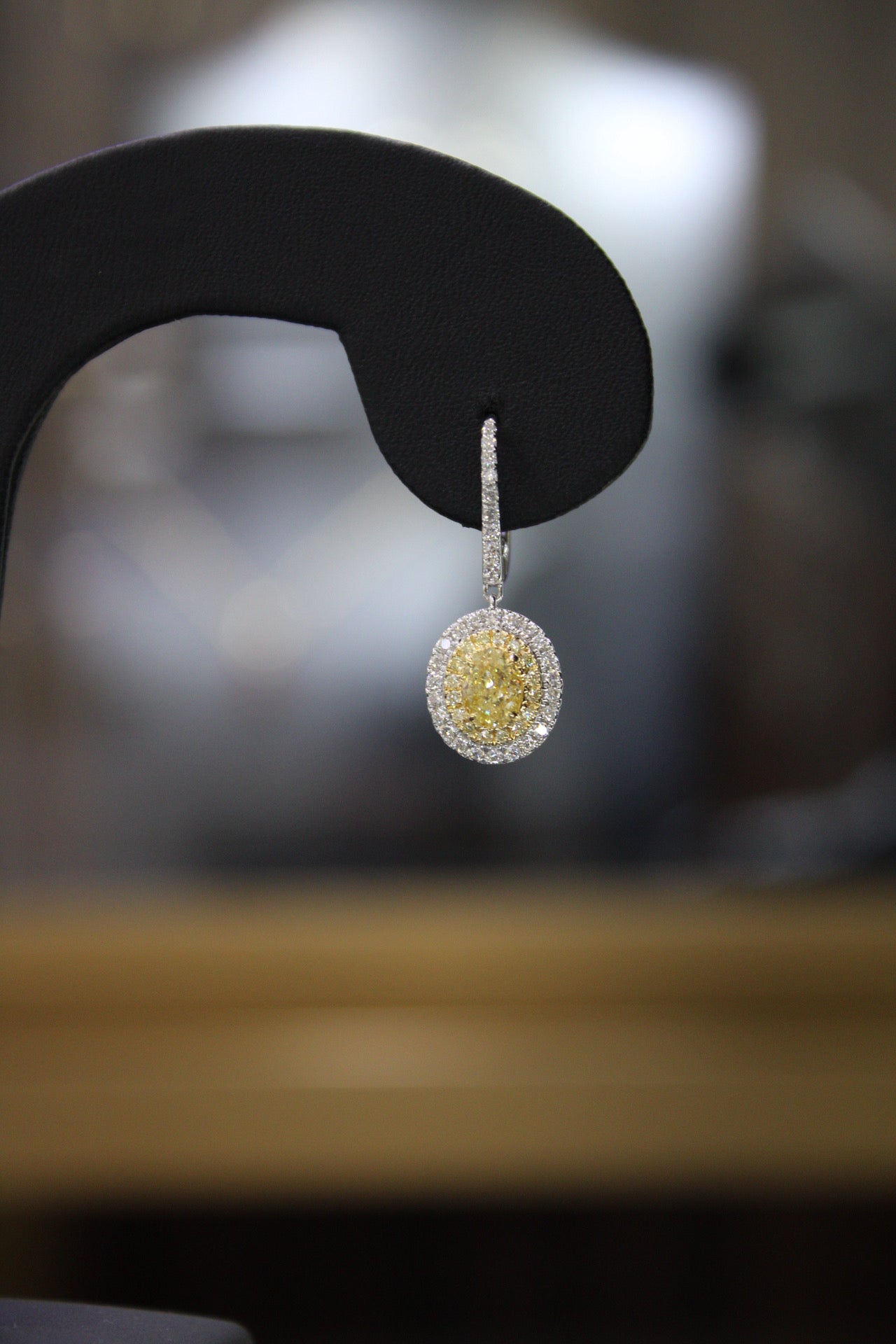 Fancy Yellow Diamond Oval Earring