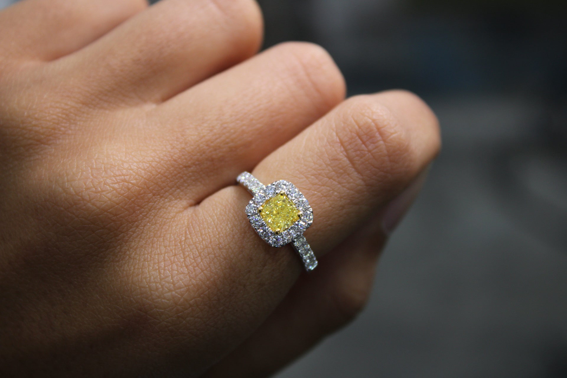 Square Fancy Yellow Diamond Ring