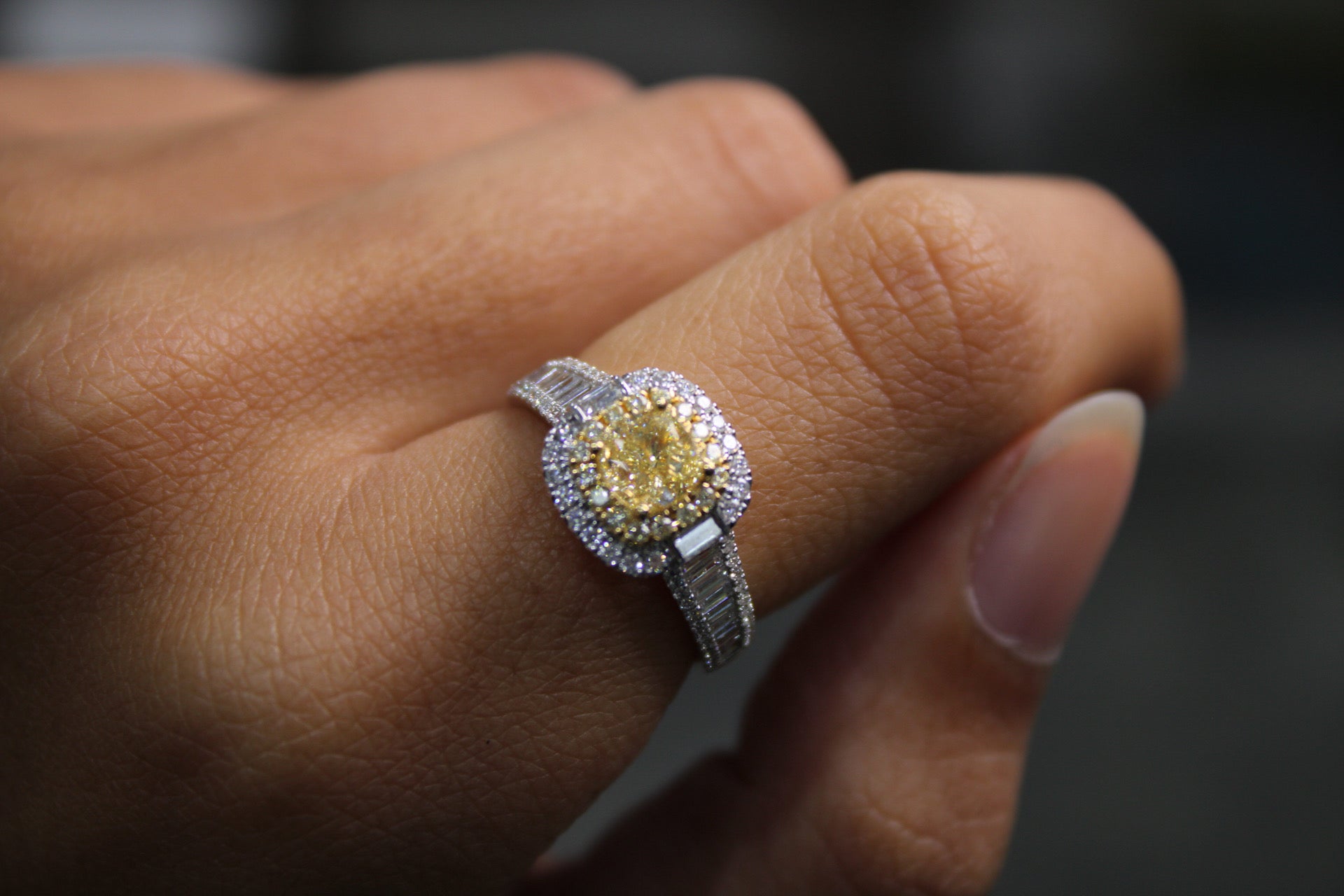 Square Fancy Yellow Diamond Ring