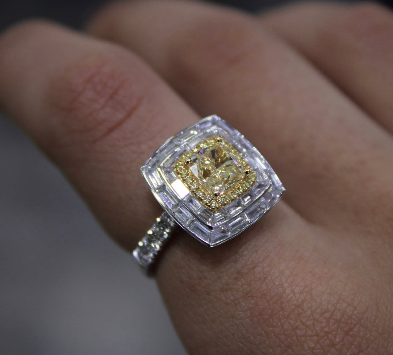Square Fancy Yellow Diamond Ring