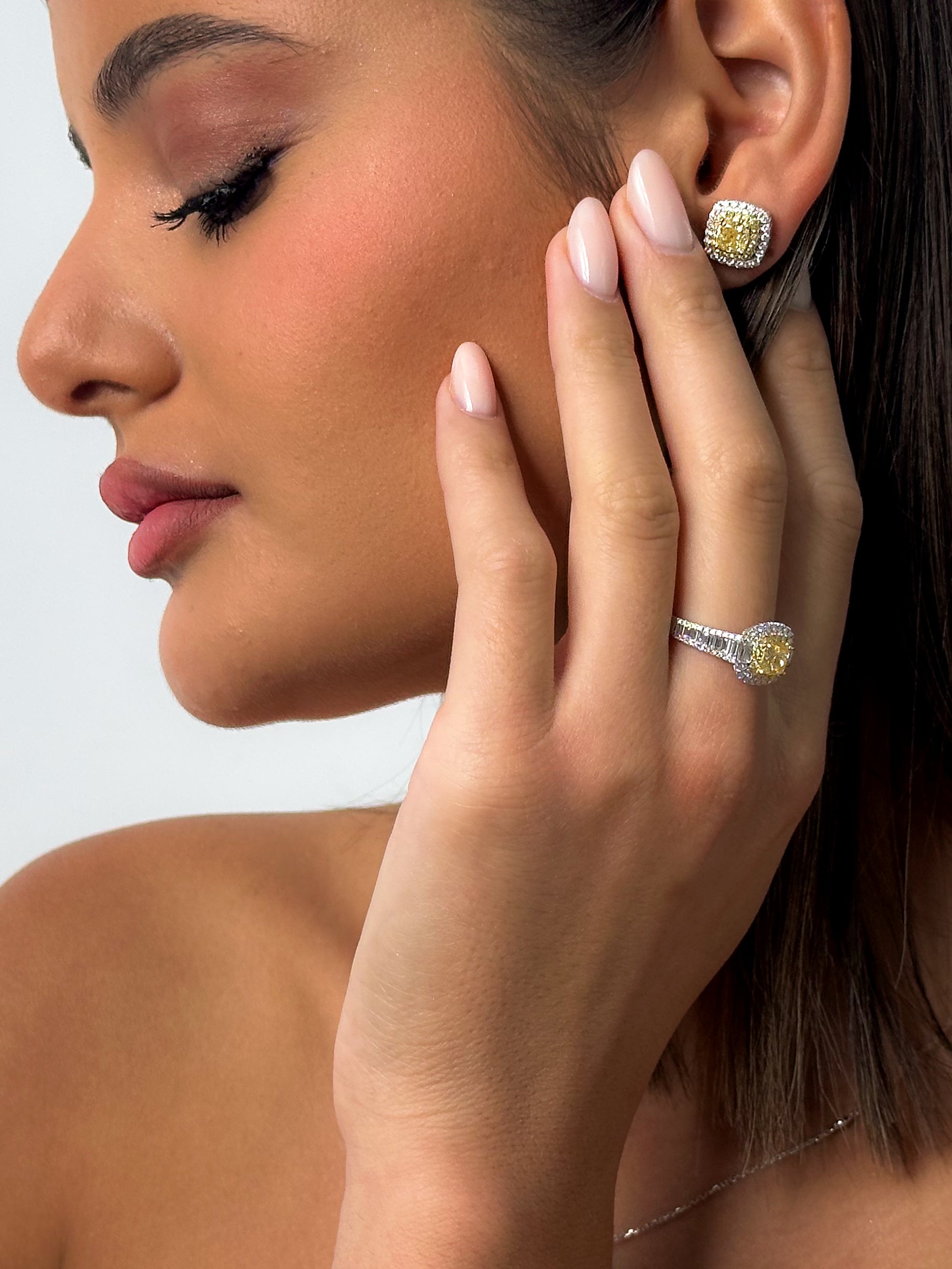 Square Fancy Yellow Diamond Earrings