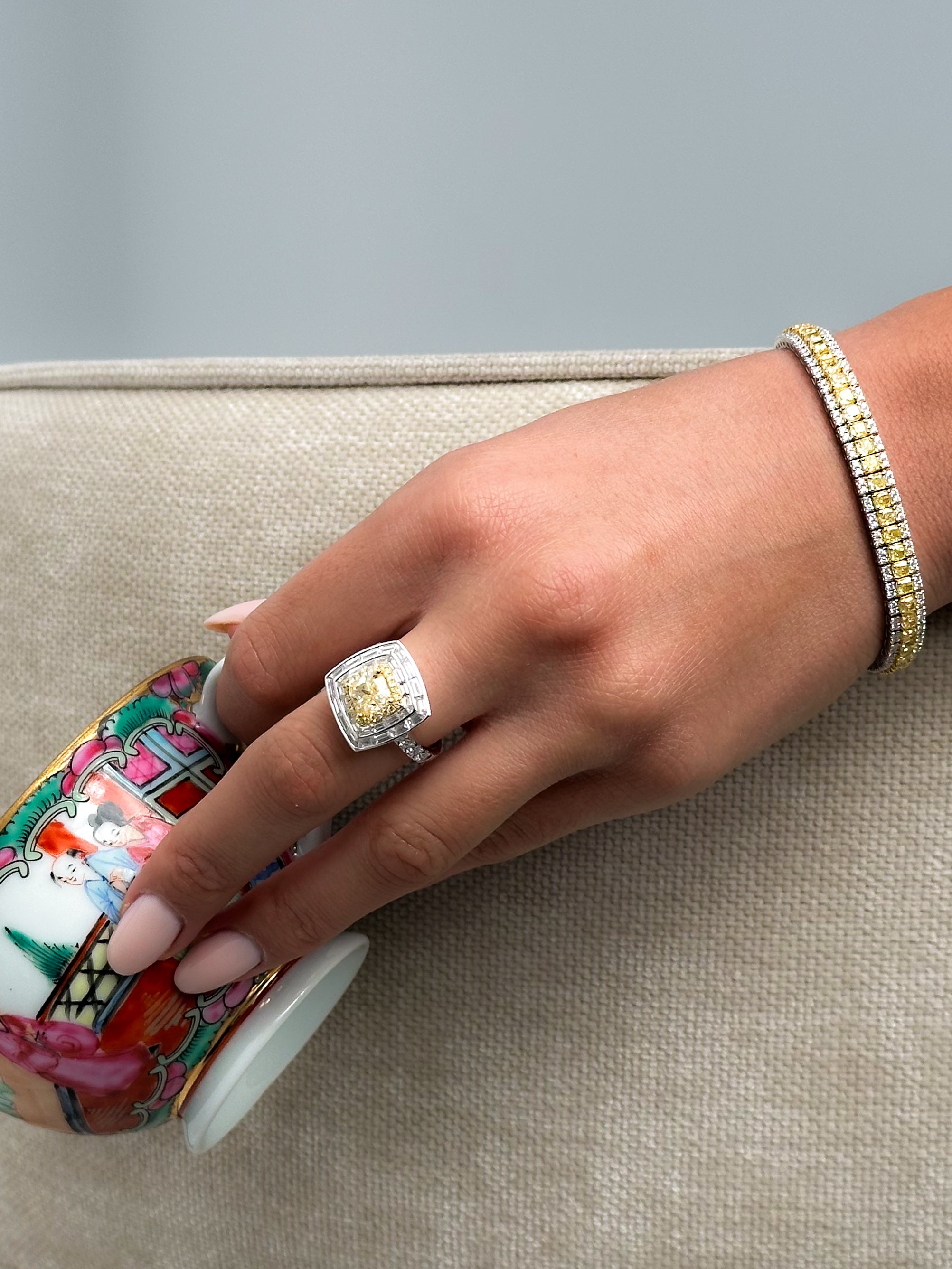 Square Fancy Yellow Diamond Ring