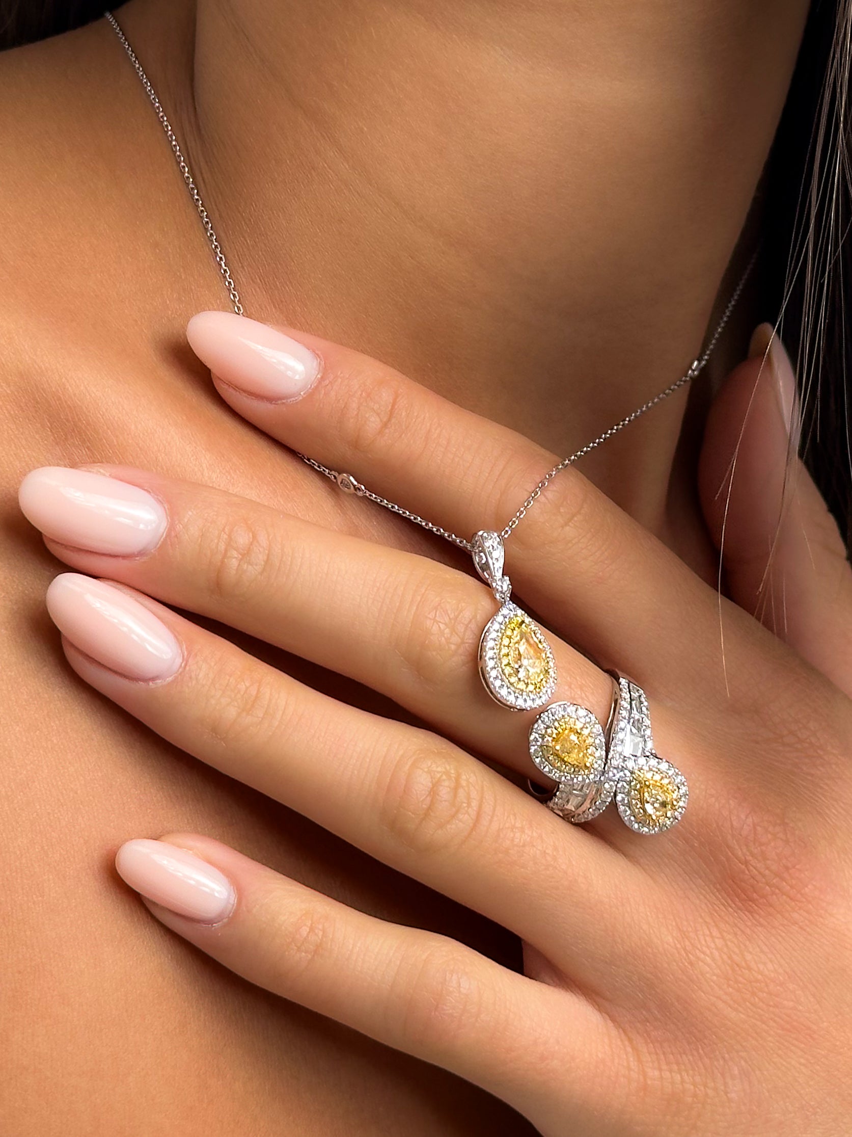 Teardrop Fancy Yellow Diamond Necklace