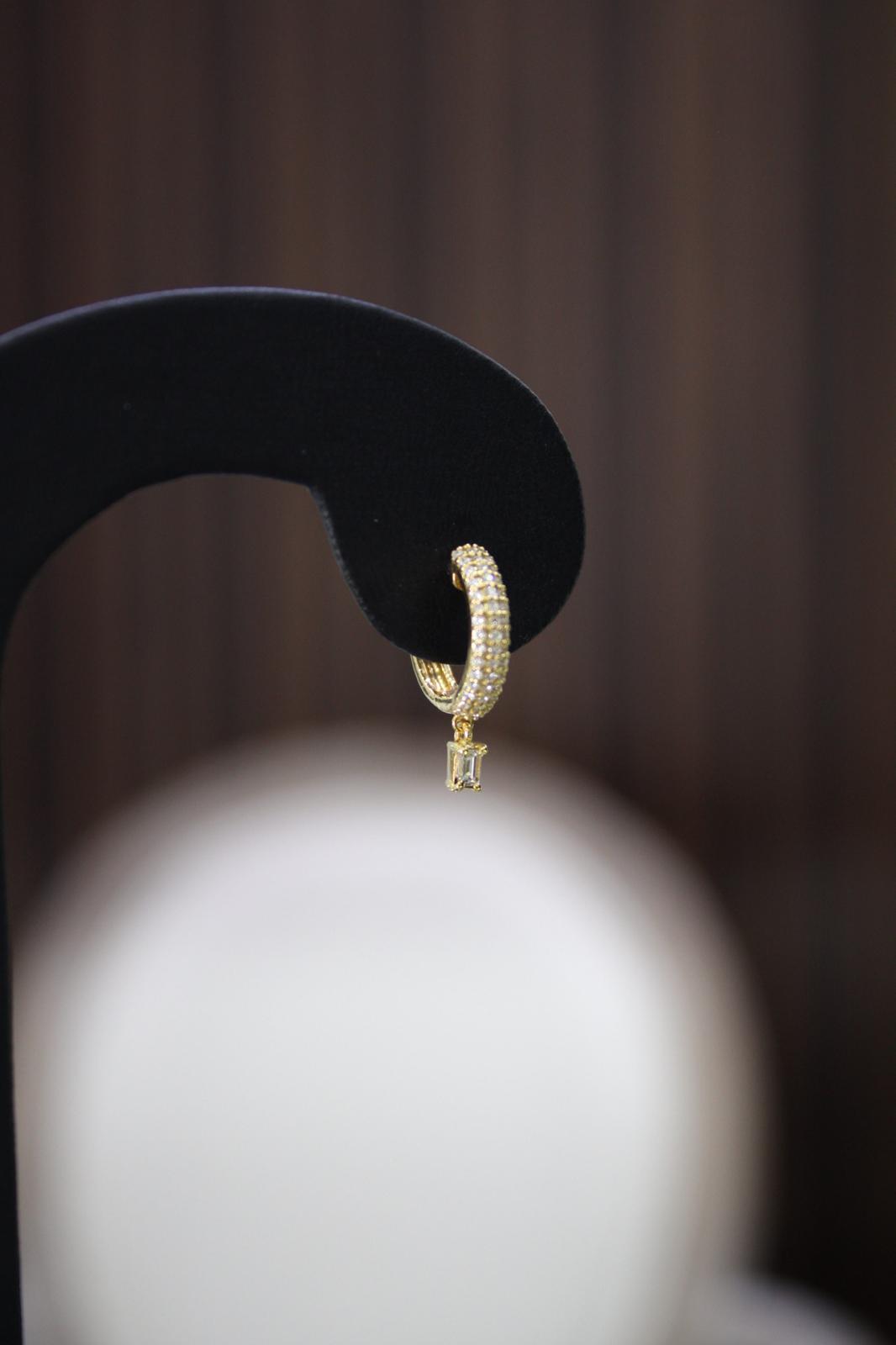 Small Diamond Hoops with hanging solitaire